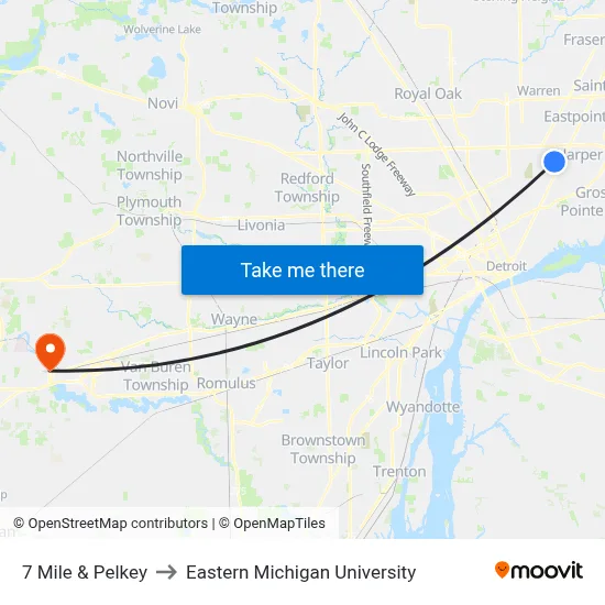 7 Mile & Pelkey to Eastern Michigan University map