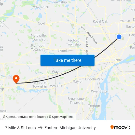 7 Mile & St Louis to Eastern Michigan University map