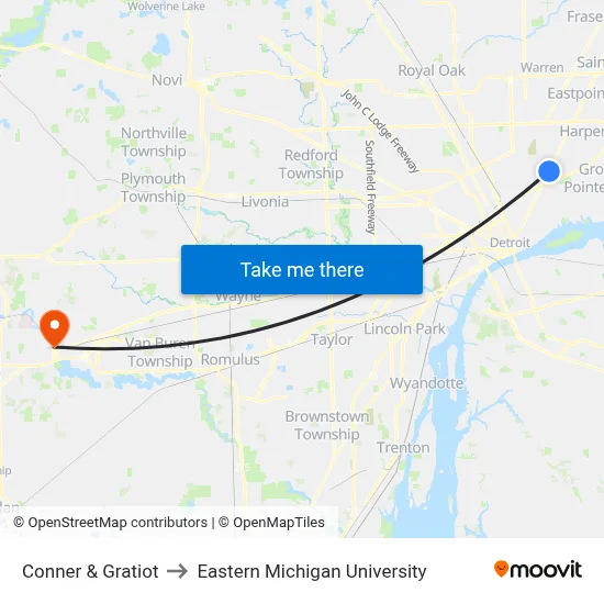 Conner & Gratiot to Eastern Michigan University map