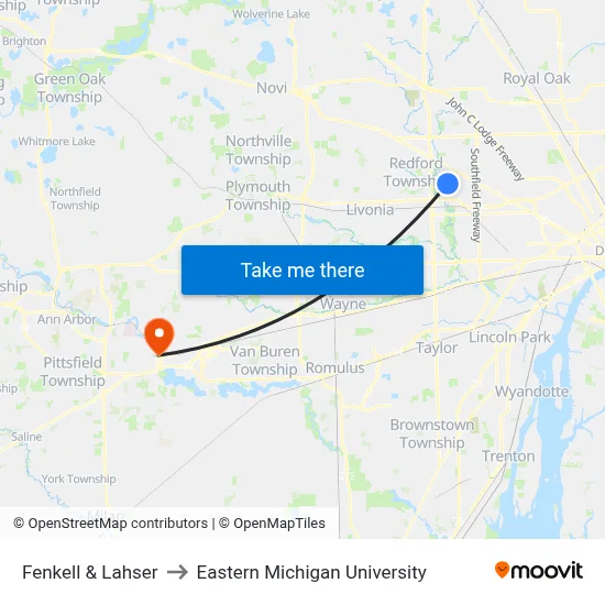 Fenkell & Lahser to Eastern Michigan University map