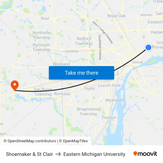 Shoemaker & St Clair to Eastern Michigan University map