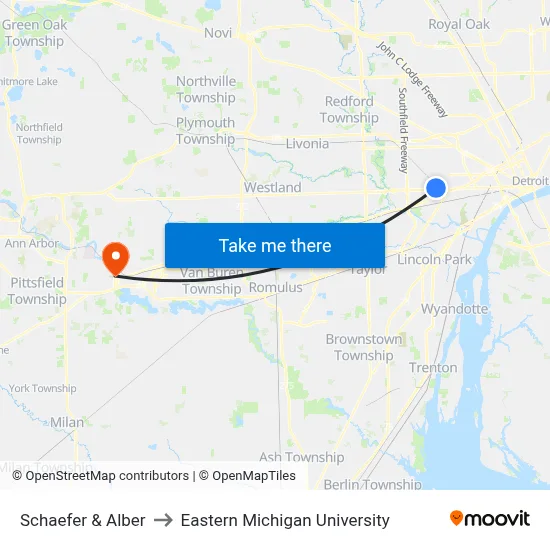 Schaefer & Alber to Eastern Michigan University map