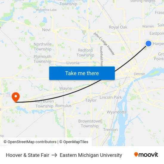Hoover & State Fair to Eastern Michigan University map