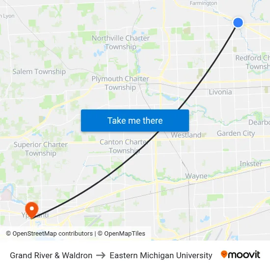 Grand River & Waldron to Eastern Michigan University map