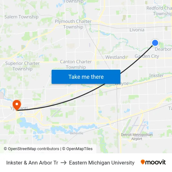 Inkster & Ann Arbor Tr to Eastern Michigan University map