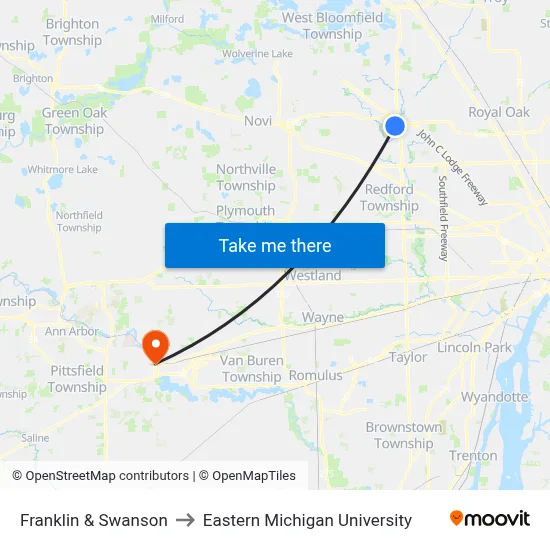 Franklin & Swanson to Eastern Michigan University map