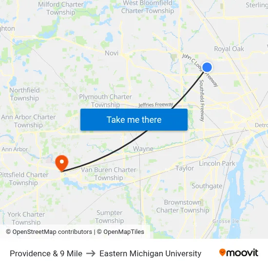 Providence & 9 Mile to Eastern Michigan University map