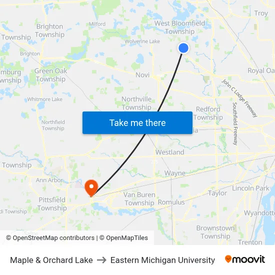 Maple & Orchard Lake to Eastern Michigan University map