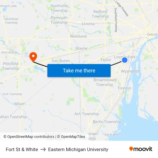 Fort St & White to Eastern Michigan University map