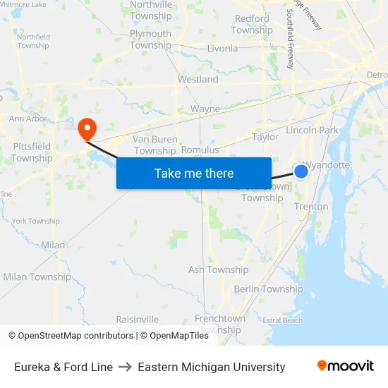Eureka & Ford Line to Eastern Michigan University map