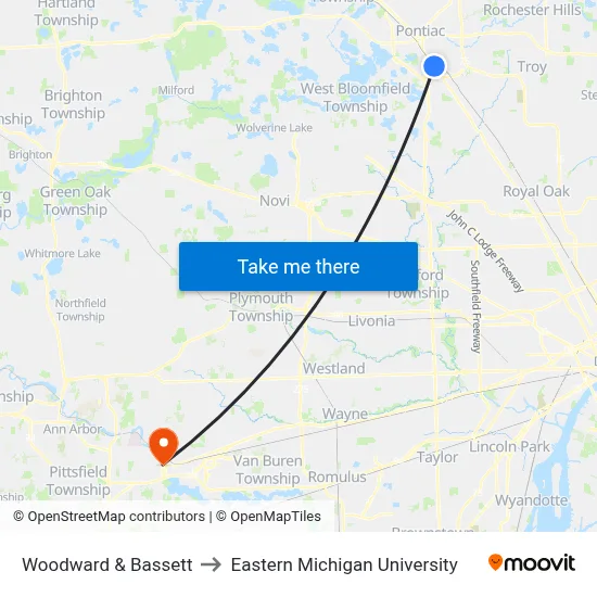 Woodward & Bassett to Eastern Michigan University map