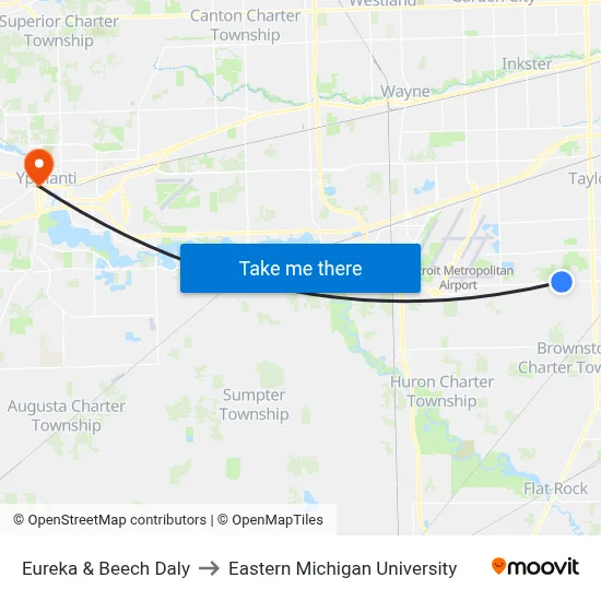 Eureka & Beech Daly to Eastern Michigan University map