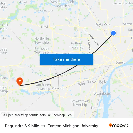 Dequindre & 9 Mile to Eastern Michigan University map