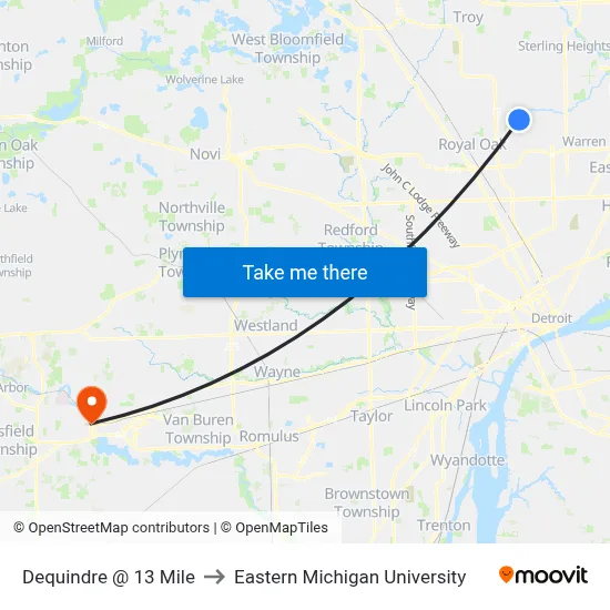 Dequindre @ 13 Mile to Eastern Michigan University map