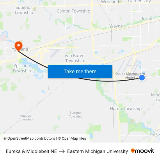 Eureka & Middlebelt NE to Eastern Michigan University map