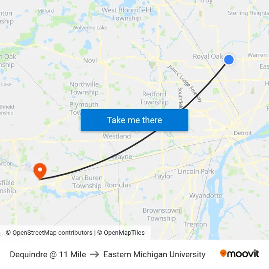 Dequindre @ 11 Mile to Eastern Michigan University map