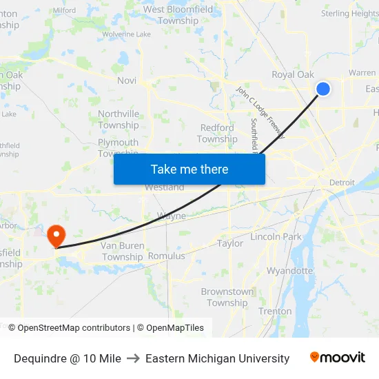 Dequindre @ 10 Mile to Eastern Michigan University map