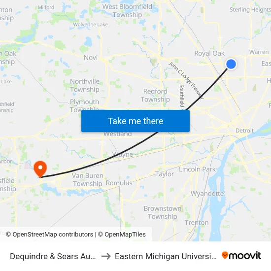 Dequindre & Sears Auto to Eastern Michigan University map