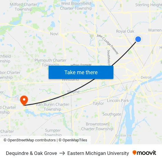 Dequindre & Oak Grove to Eastern Michigan University map