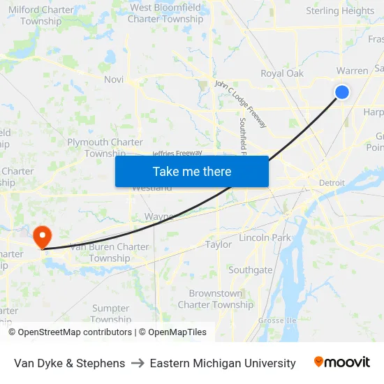 Van Dyke & Stephens to Eastern Michigan University map