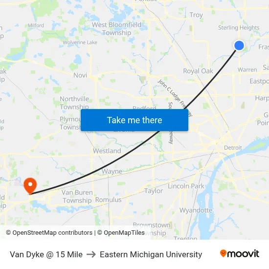 Van Dyke @ 15 Mile to Eastern Michigan University map