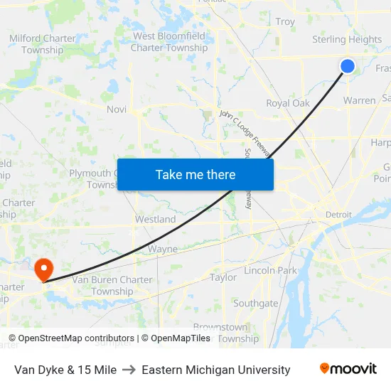 Van Dyke & 15 Mile to Eastern Michigan University map