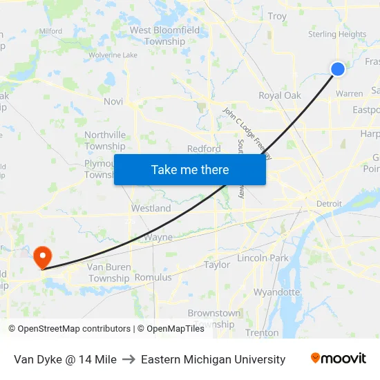 Van Dyke & 14 Mile to Eastern Michigan University map