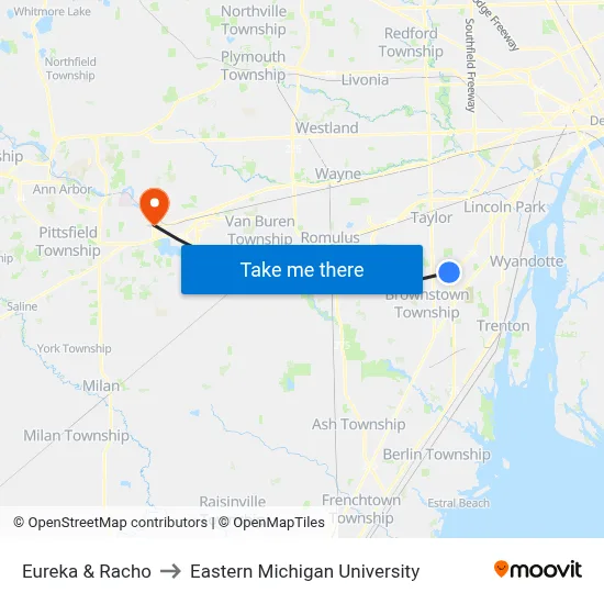 Eureka & Racho to Eastern Michigan University map
