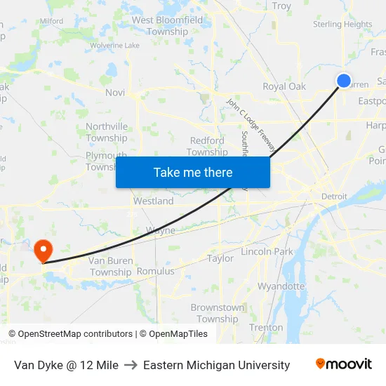 Van Dyke @ 12 Mile to Eastern Michigan University map