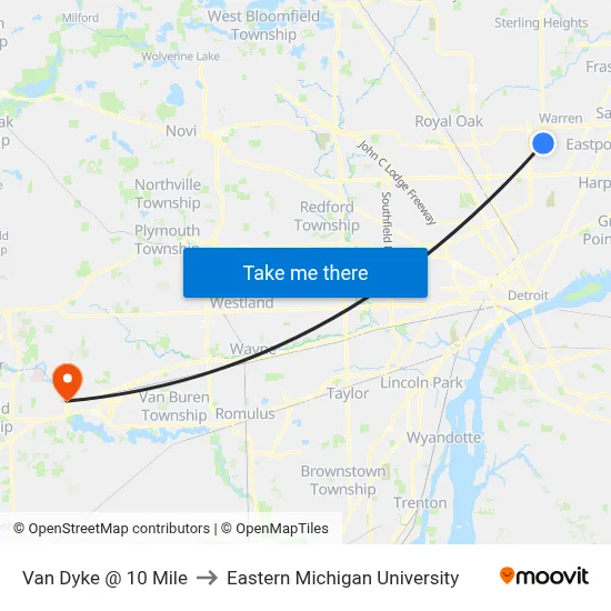 Van Dyke @ 10 Mile to Eastern Michigan University map