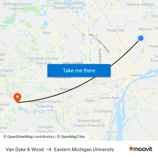 Van Dyke & Wood to Eastern Michigan University map