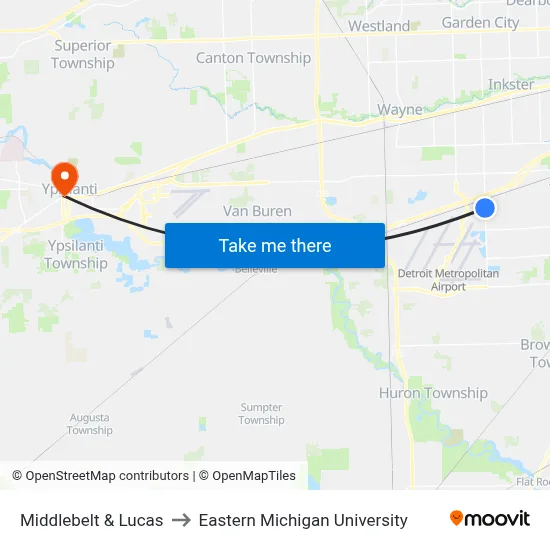 Middlebelt & Lucas to Eastern Michigan University map