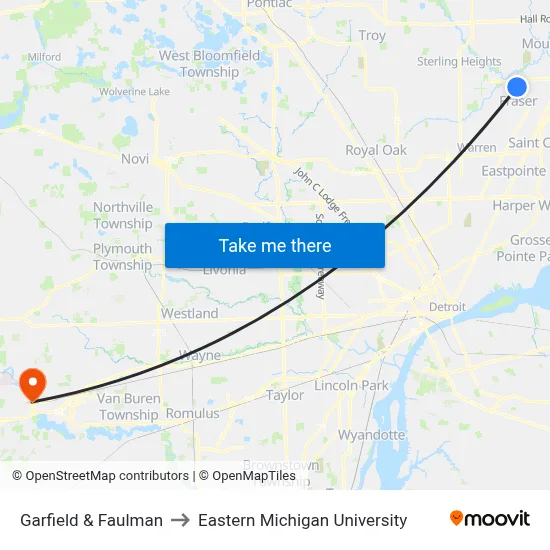 Garfield & Faulman to Eastern Michigan University map