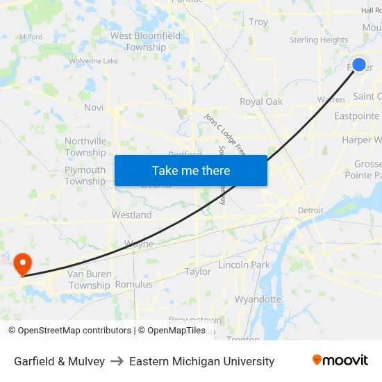 Garfield & Mulvey to Eastern Michigan University map