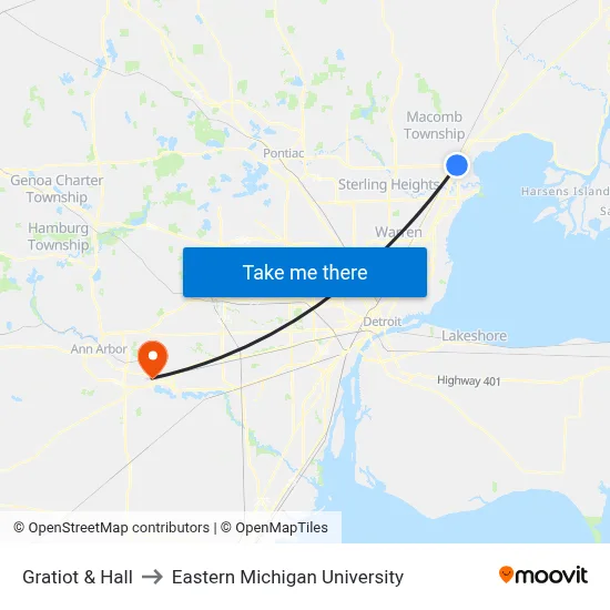 Gratiot & Hall to Eastern Michigan University map