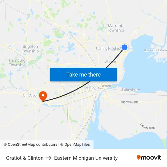 Gratiot & Clinton to Eastern Michigan University map