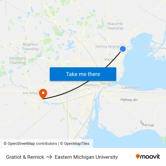 Gratiot & Remick to Eastern Michigan University map
