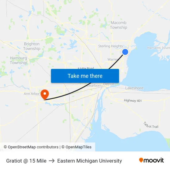 Gratiot @ 15 Mile to Eastern Michigan University map