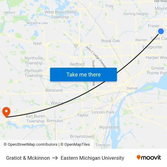 Gratiot & Mckinnon to Eastern Michigan University map