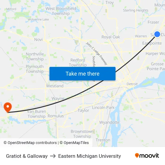 Gratiot & Galloway to Eastern Michigan University map