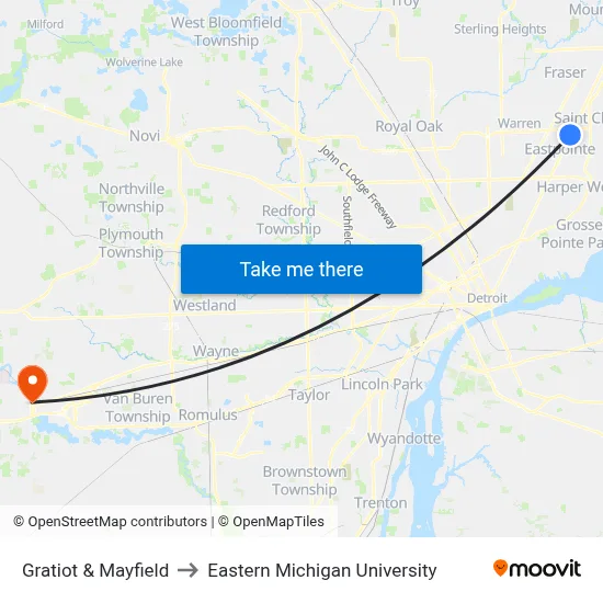Gratiot & Mayfield to Eastern Michigan University map