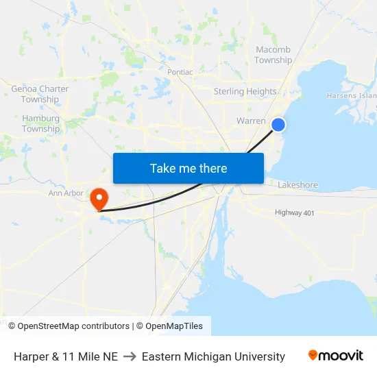 Harper & 11 Mile NE to Eastern Michigan University map