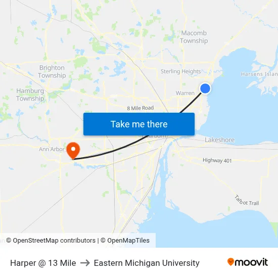 Harper & 13 Mile to Eastern Michigan University map