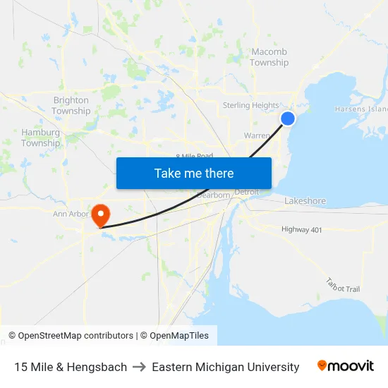15 Mile & Hengsbach to Eastern Michigan University map