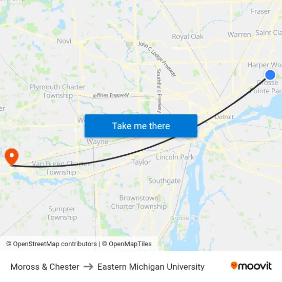 Moross & Chester to Eastern Michigan University map