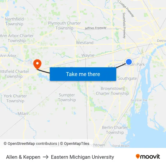 Allen & Keppen to Eastern Michigan University map