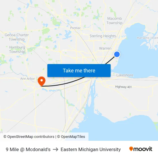 9 Mile @ Mcdonald's to Eastern Michigan University map