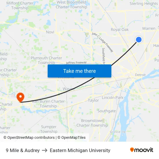 9 Mile & Audrey to Eastern Michigan University map