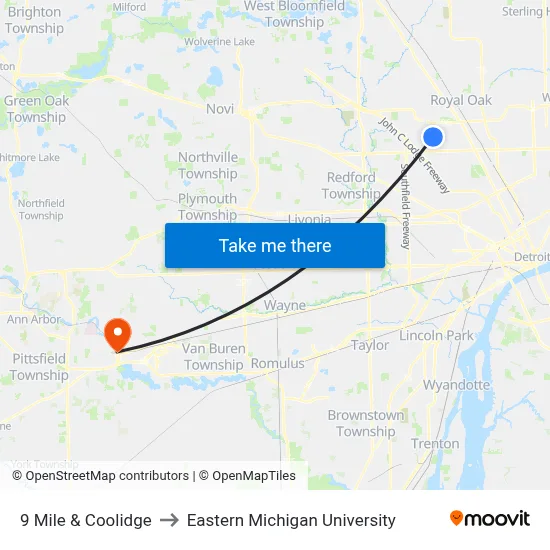 9 Mile & Coolidge to Eastern Michigan University map