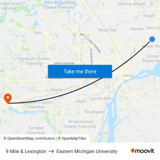 9 Mile & Lexington to Eastern Michigan University map